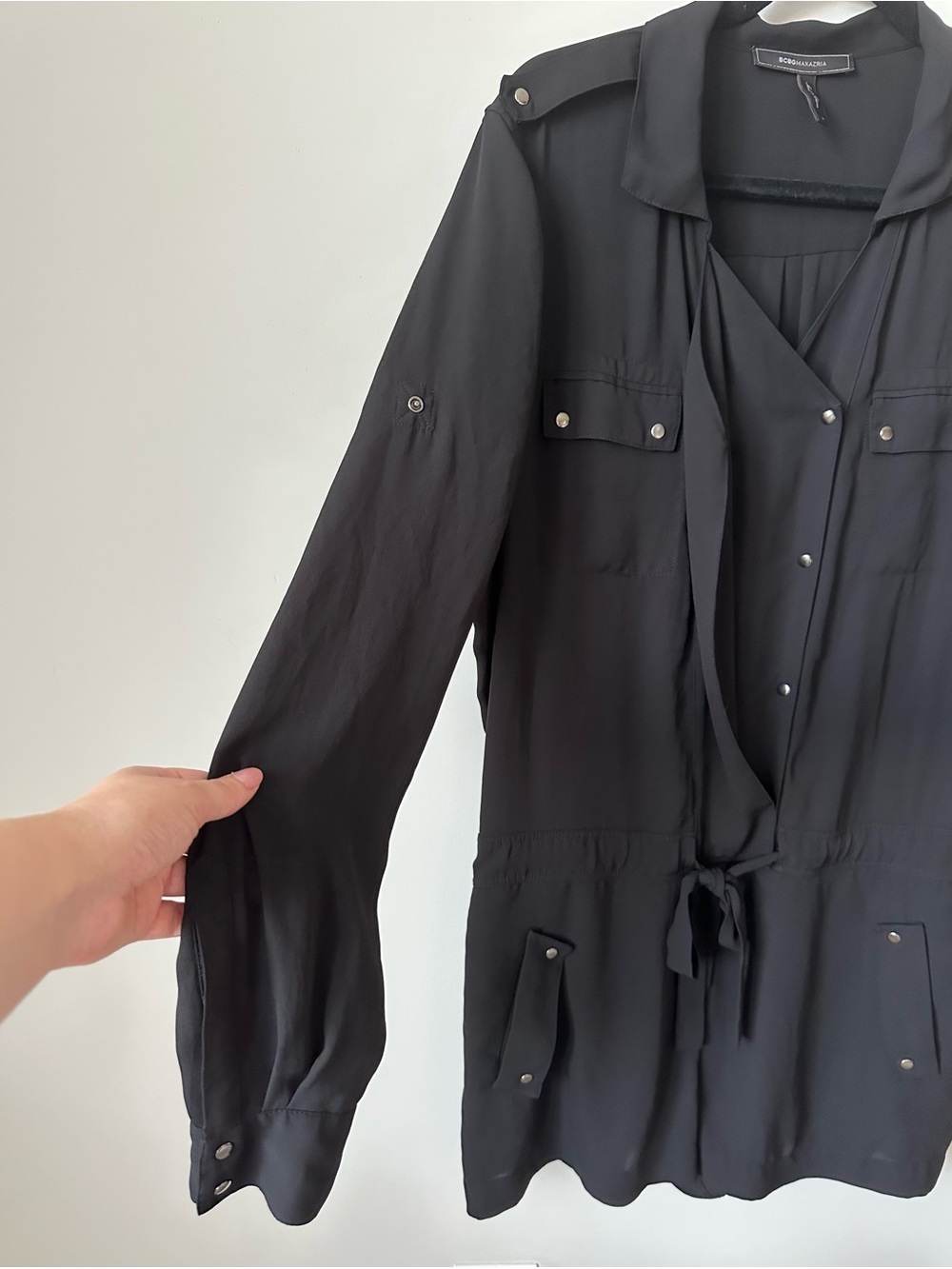 BCBGMaxAzria Black Utility Drawstring Romper - Picture 4 of 4